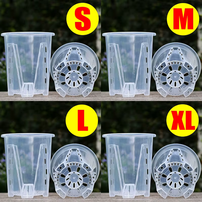 Pots à orchidées en plastique transparent avec trous de drainage pour la plantation d'orchidées papillon