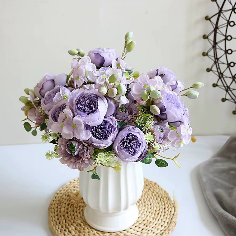 Fleurs artificielles Vénus rose Bouquet Soie