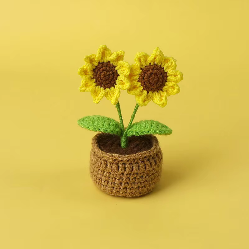 Kawaii Crochet tournesols tricot Pot de fleur Finnshed plante faite à la main voiture Table décor faux tournesol Flores
