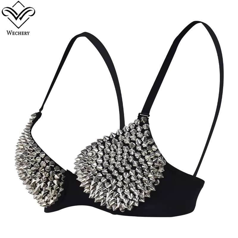 Soutien-gorge sexy, accessoires steampunk, corset à rivets, bustier push-up doré et argenté, vêtements de club pour femmes, lingerie sexy, sous-vêtements féminins