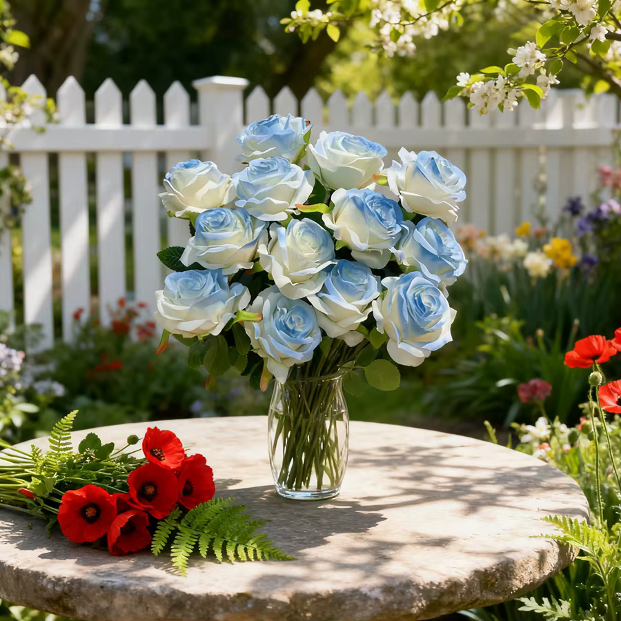 Fleurs artificielles bleu Rose saint valentin Brial Bouquet couronne de mariage maison chambre extérieure cour décor bricolage fleur à main cadeau accessoire