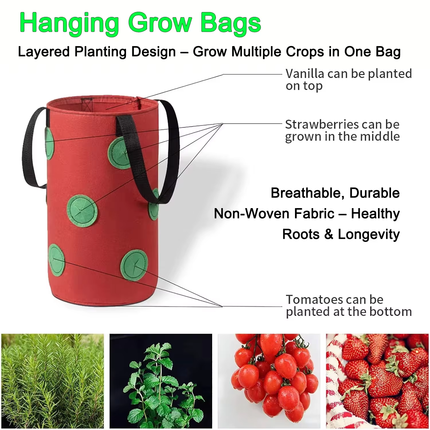 Sacs de culture suspendus pour fraises et tomates