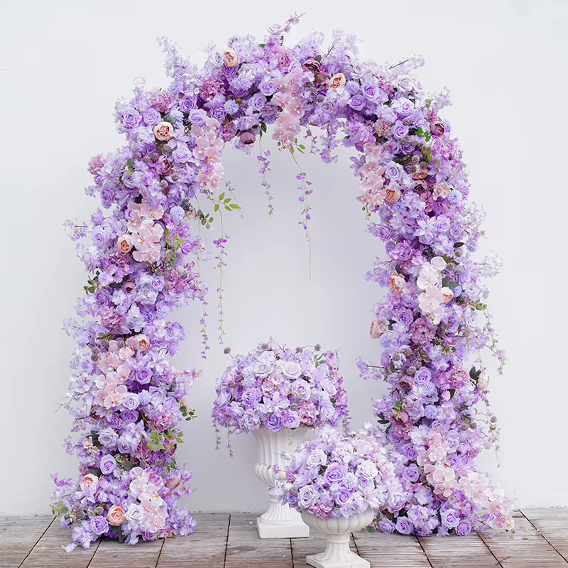 H8645 Rose violette fleur de cerisier décor d'arc de mariage Arrangement Floral signe