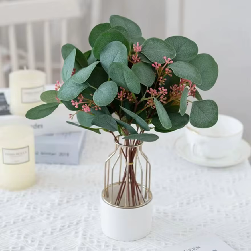 10Pcs Plantes Artificielles Soie Feuilles D'eucalyptus Bricolage Festival Vase Maison Scrapbook Fleurs Jardin Mariage Nuptiale Décoration De Fête
