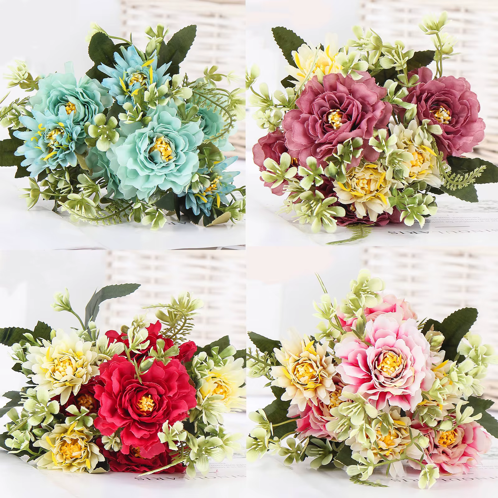 1 Bouquet camélia pivoine artificielle Rose fleurs soie fausses flores fleur de mariage bricolage maison jardin fête décoration
