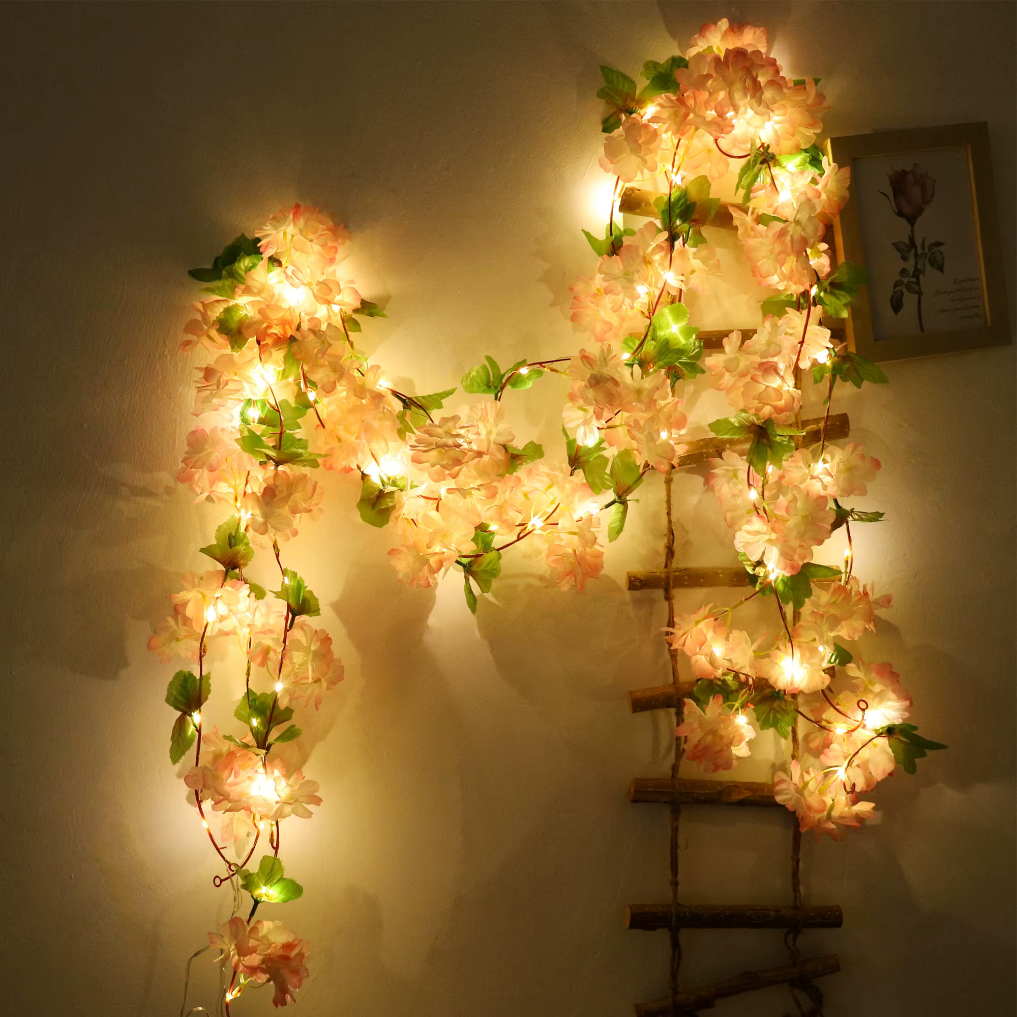 Fleur de cerisier lumière LED fleurs artificielles vignes pour fête de mariage décoration de la maison tenture murale jardin arc ornement de noël