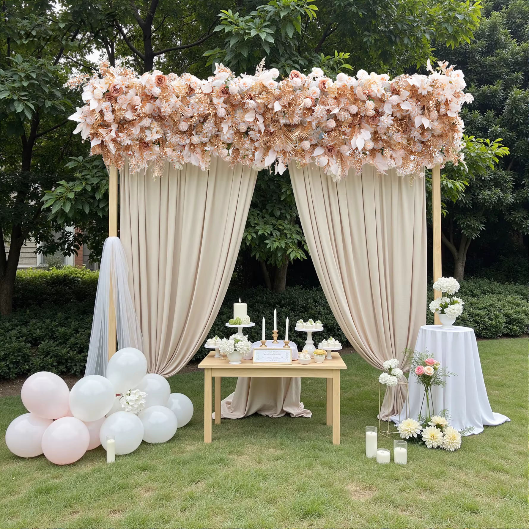A9027 Angela fleur artificielle Champagne feuilles d'or Base en tissu Arrangement Floral en plein air mariage toile de fond arc décor accessoires