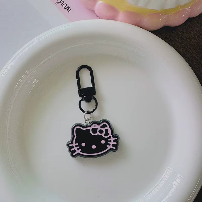 Porte-clés Hello Kitty en acrylique rose et noir, pendentif mignon pour sac, breloque tendance, cadeau idéal pour BFF, couple, meilleure amie, accessoires esthétiques pour sac à dos