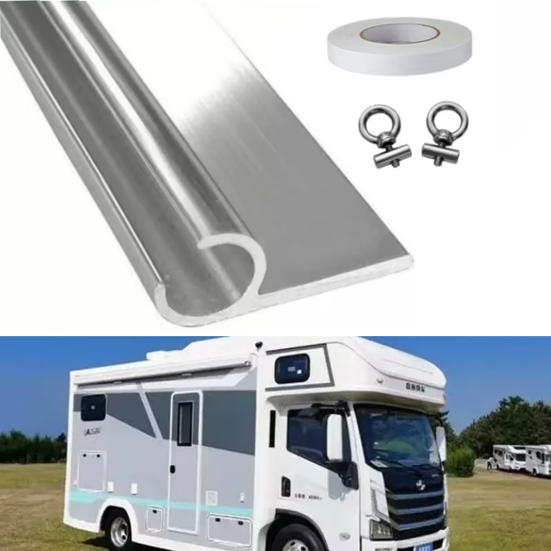 Rail de fixation pour auvent de caravane et camping-car, profil en C, bande de 8 x 0,5 m, 400 cm, avec ruban adhésif double face et butées de rail d'auvent, accessoires pour camping-car et voiture