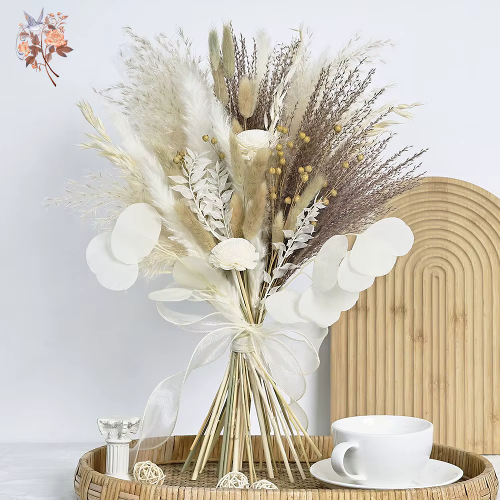 55 pièces nordique Boho maison fleurs séchées décor blanc Pampas herbe Mariage mariée