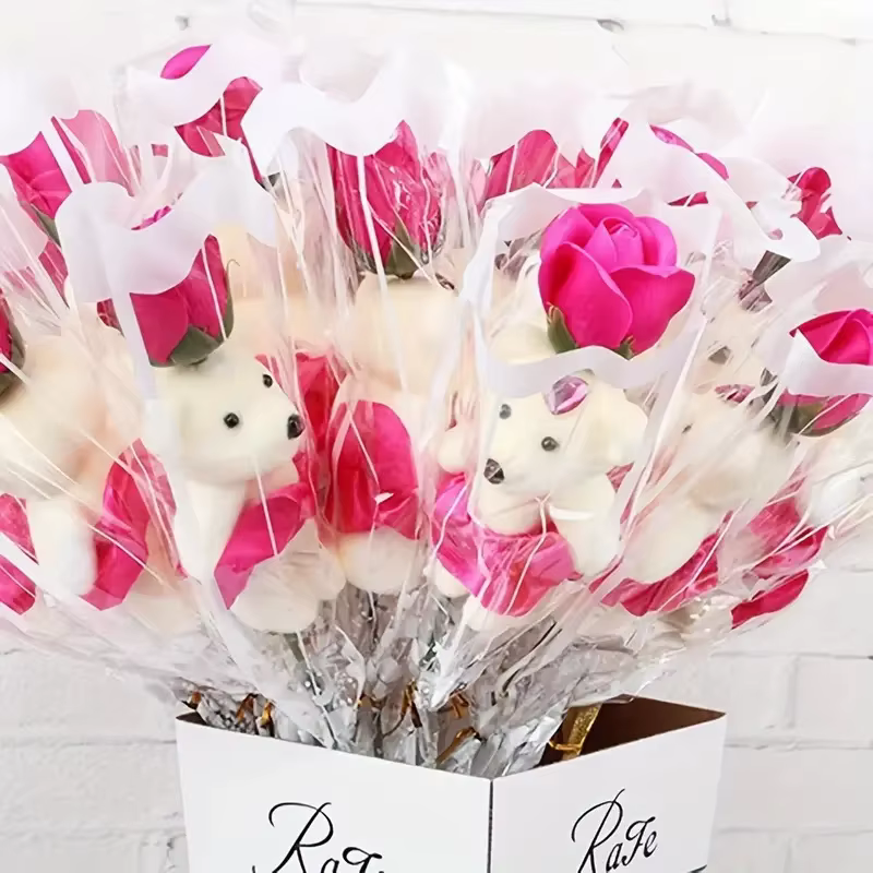 Ensemble de bouquets de savon de fleurs d'ours de roses artificielles