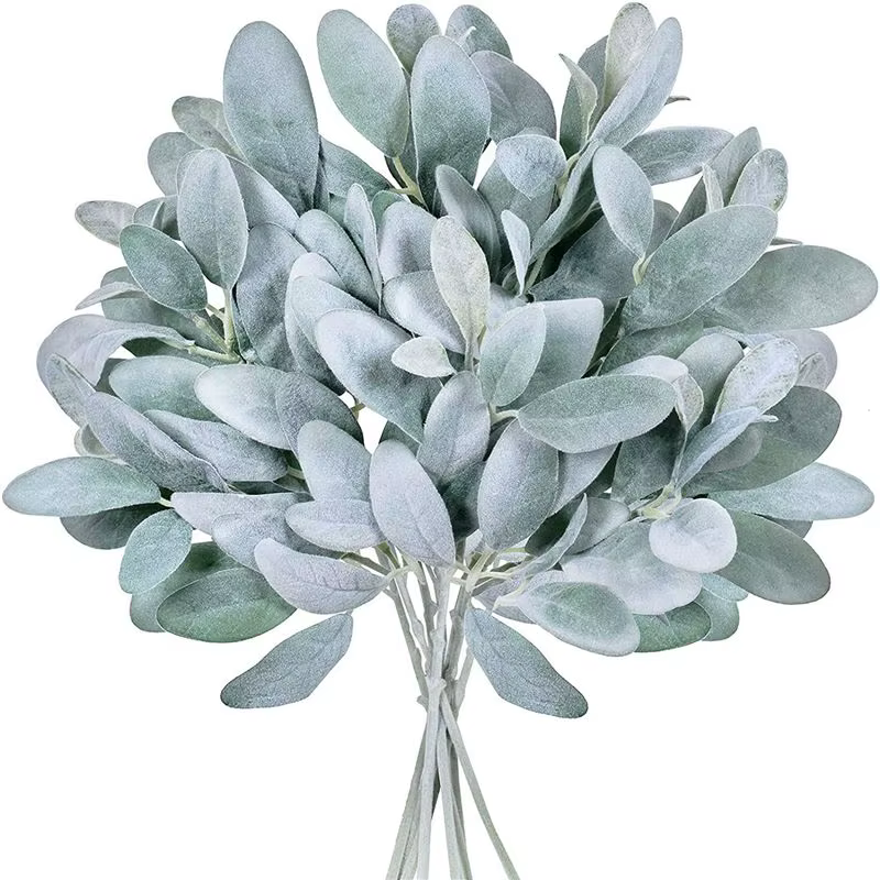 A36T-64Pcs Feuilles artificielles floquées en forme d'oreilles d'agneau