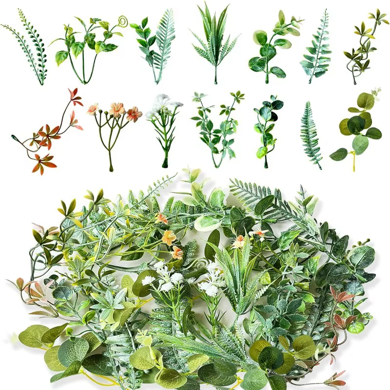 Plantes artificielles vertes feuilles fête maison mariage décor accessoires bricolage gâteau boîte à bonbons guirlande décoration de noël fleurs couronne