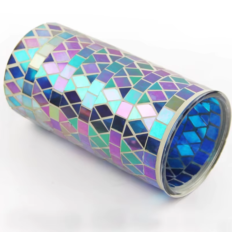 Vase en verre mosaïque droit fait à la main