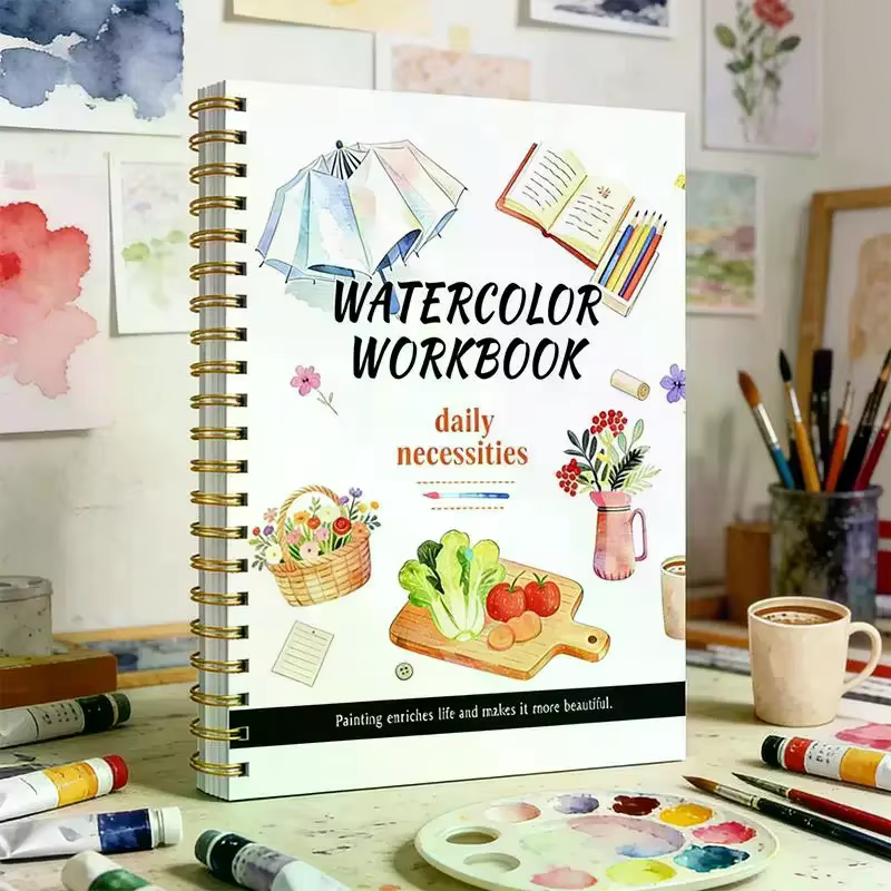 Cahier d'exercices de fleurs en aquarelle à spirale, papier épais, guides faciles pour les débutants, pratique artistique quotidienne