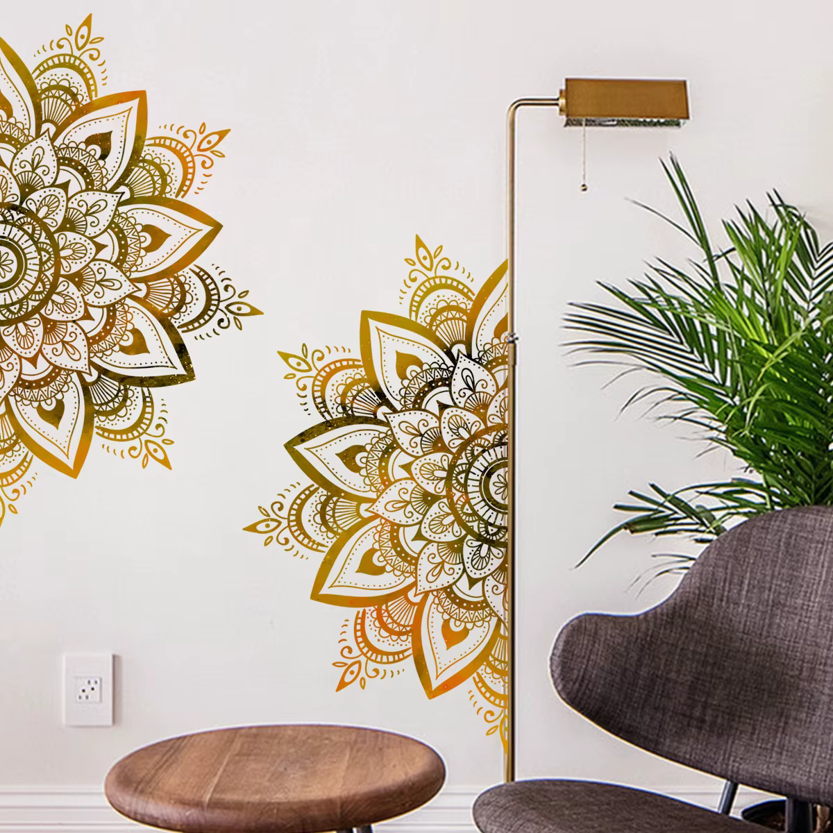 Autocollant mural amovible auto-adhésif motif fleur de mandala bohème pour chambre à coucher – Décoration murale