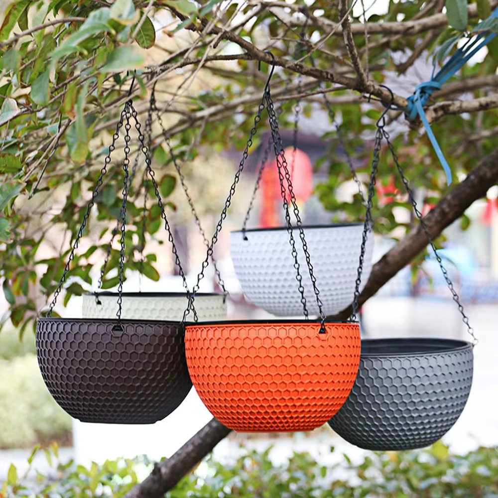 Nouveau Pot de fleur de tissage d'imitation en plastique suspendu Pot