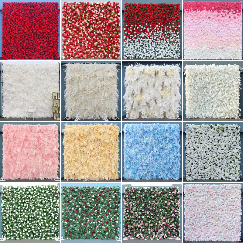 Mur de fleurs artificielles en tissu blanc enroulable