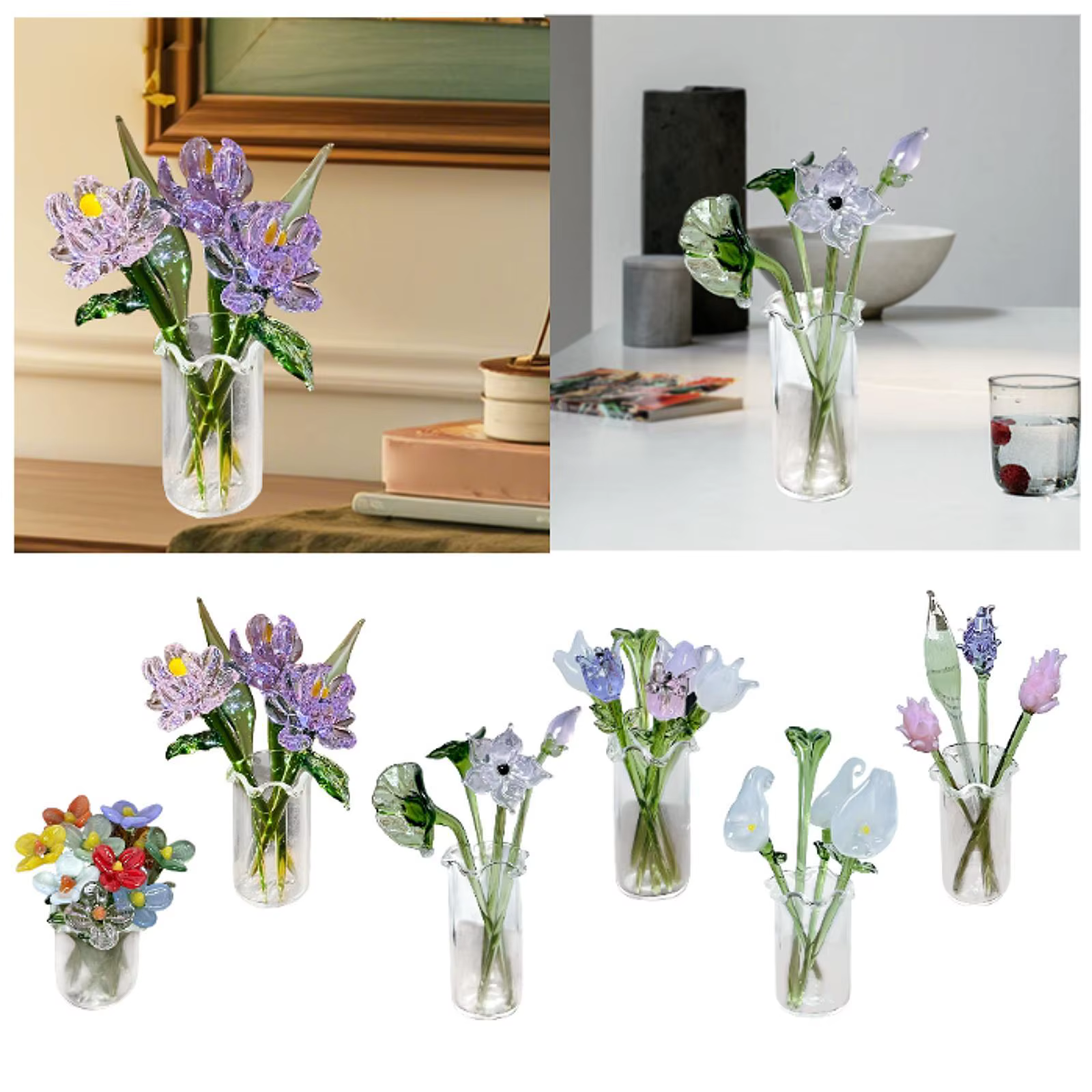 Figurine de fleurs en verre avec Vase