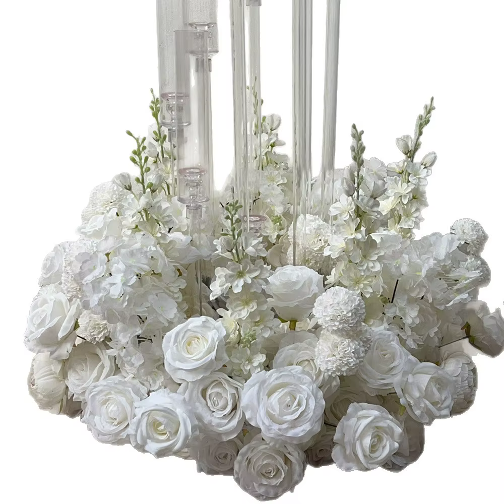 Couronne de luxe artificielle de 60 cm (25 pouces) en roses et jacinthes blanches pour centres de table de mariage