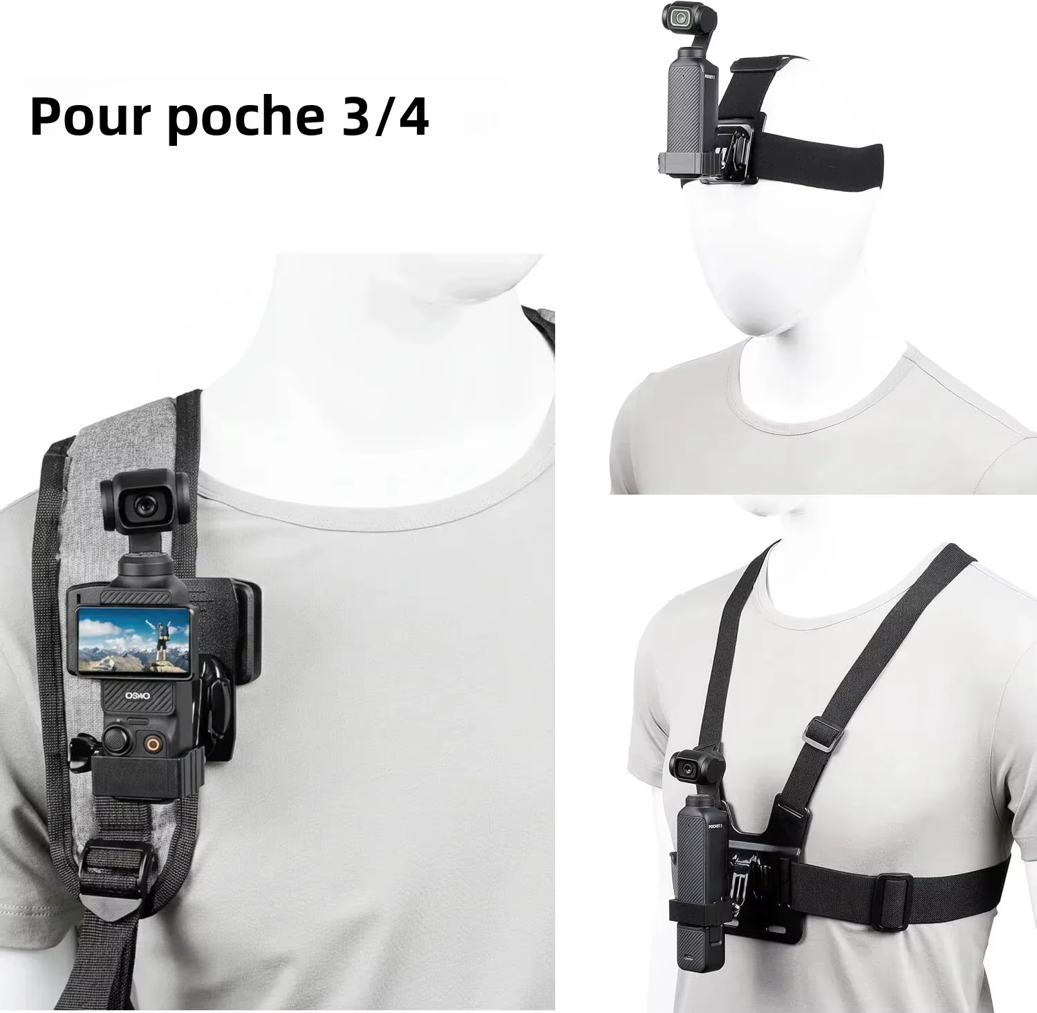 Kit d'accessoires pour DJI Osmo Pocket 4 3 : support de poitrine, sangle de tête, support de sac à dos avec adaptateur d'extension pour accessoires DJI Pocket