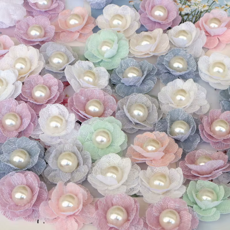 Fleurs Artificielles en Tissu Perlé Fait à la Main