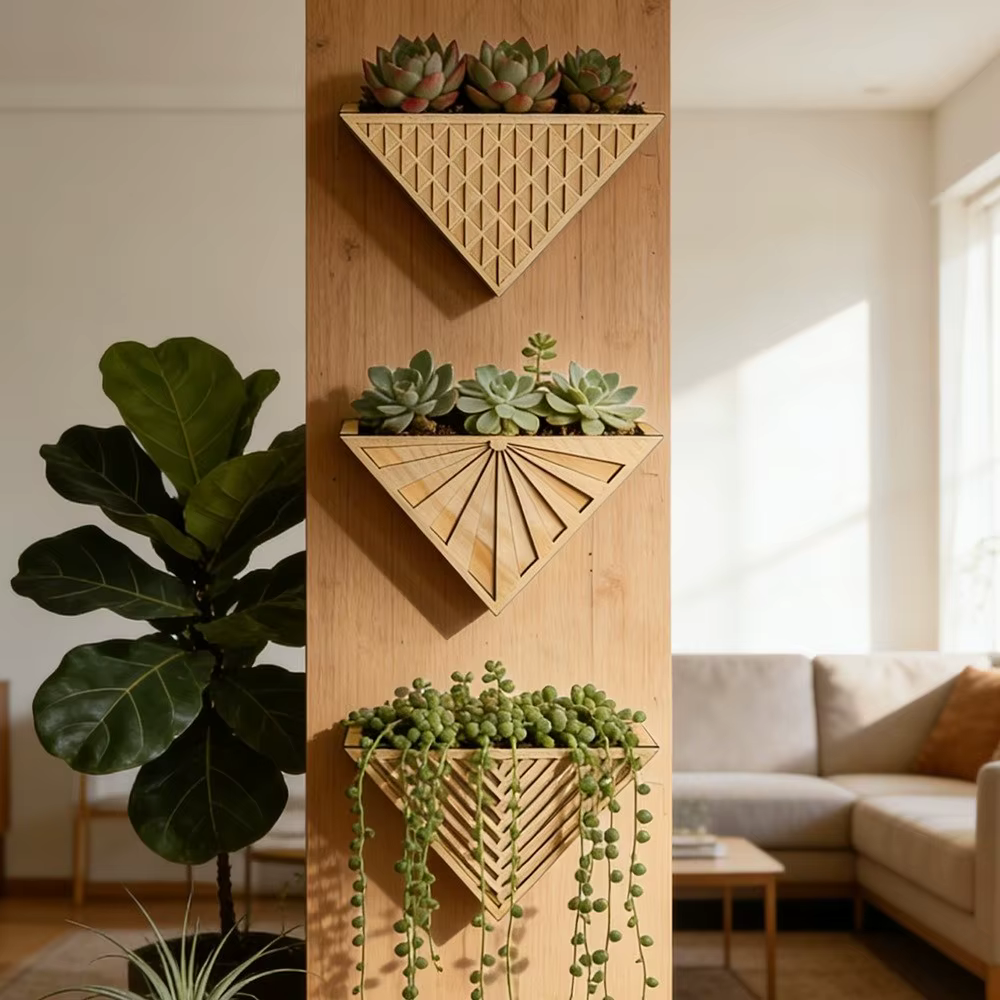 Support de plante mural triangulaire en bois moderne