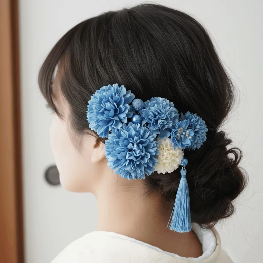 Bijoux Style japonais fleur fourchettes à cheveux à la main fleur japonais Kimono pinces à cheveux tissu Vintage glands bâton de cheveux filles