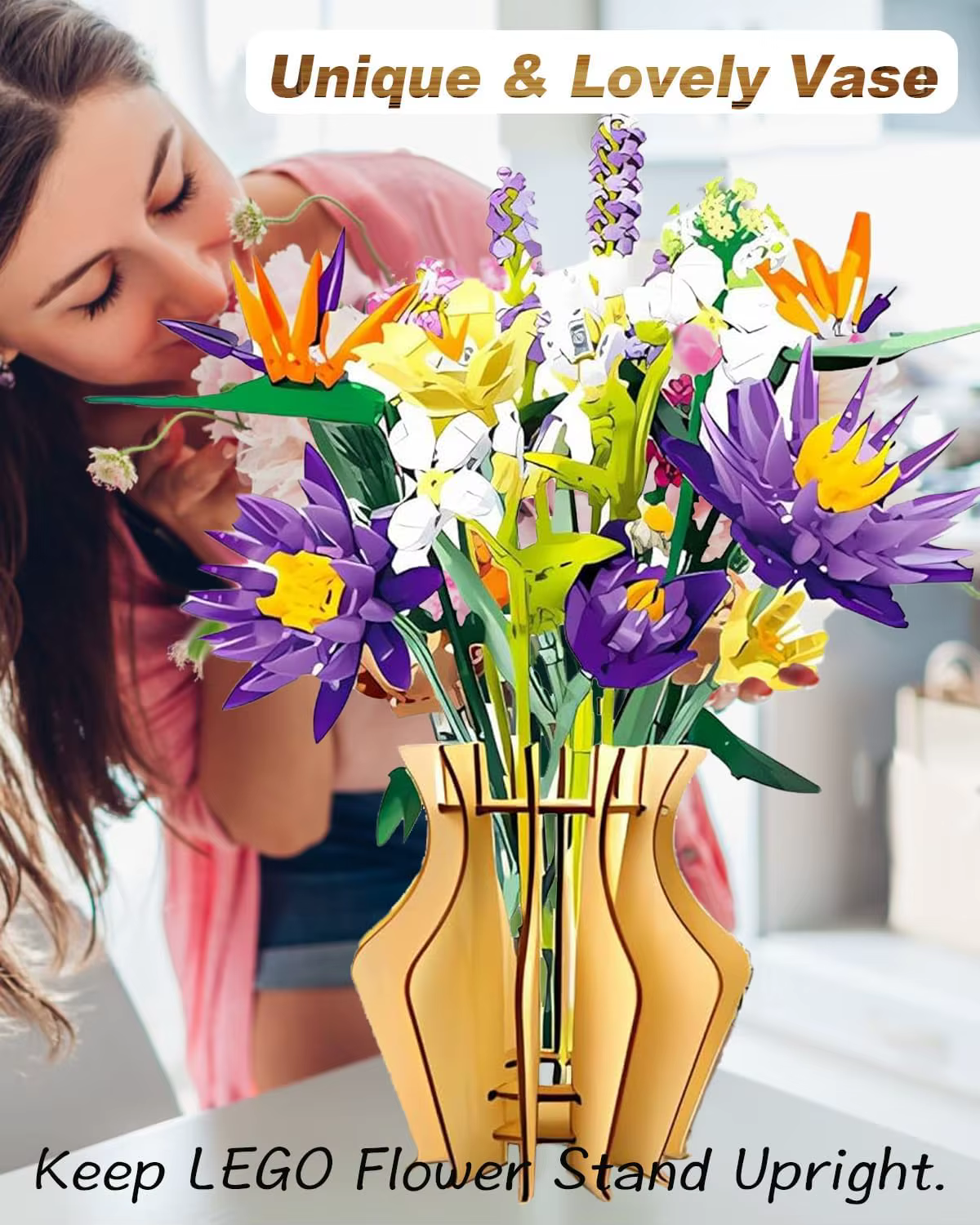 Vase en bois pour fleurs Lego