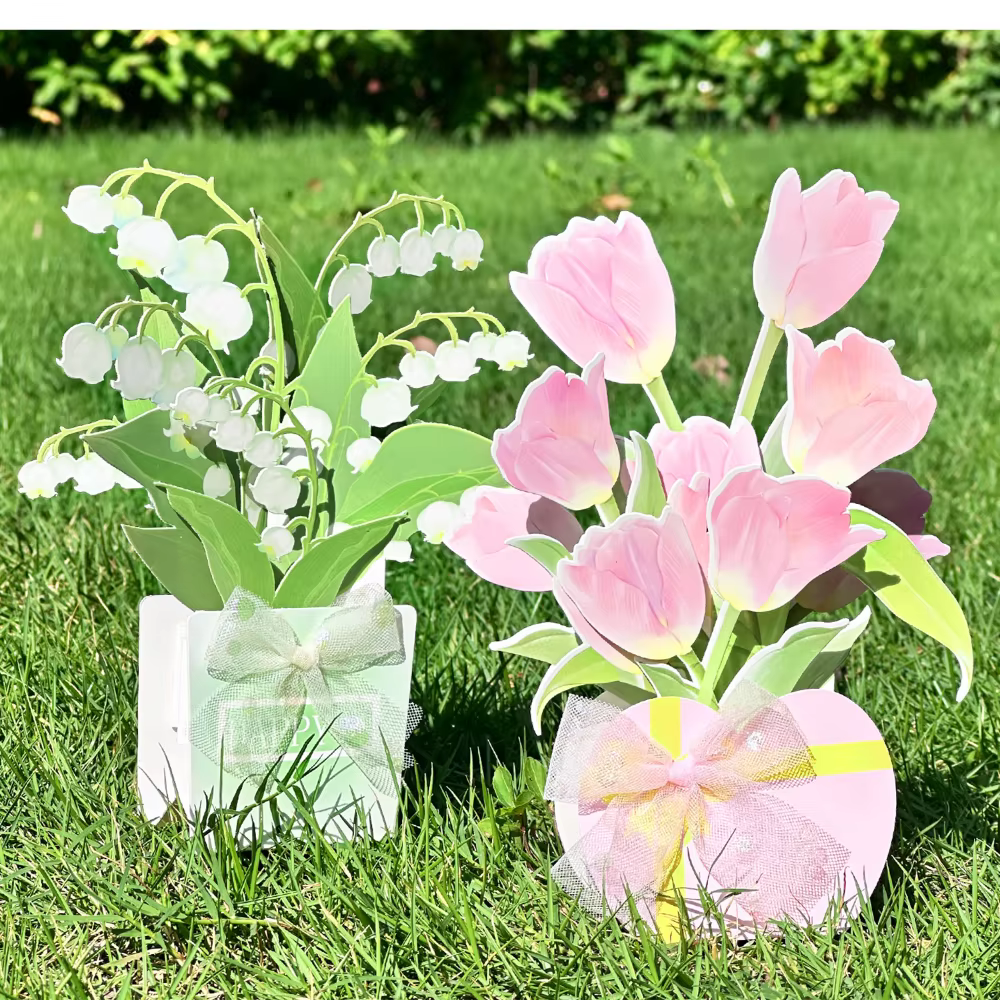 Carte 3D Fleurs Épanouies Exquises – Carte Message en Forme de Bouquet