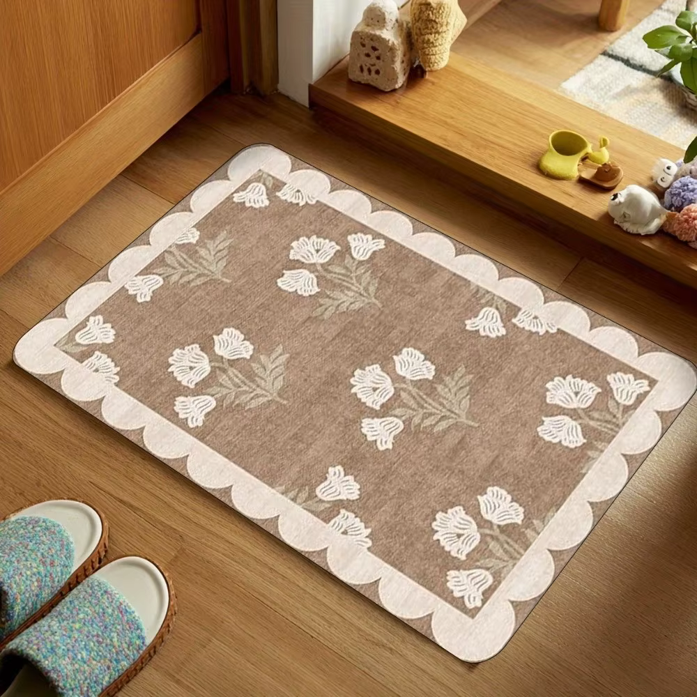 Tapis d'entrée floral antidérapant à séchage rapide