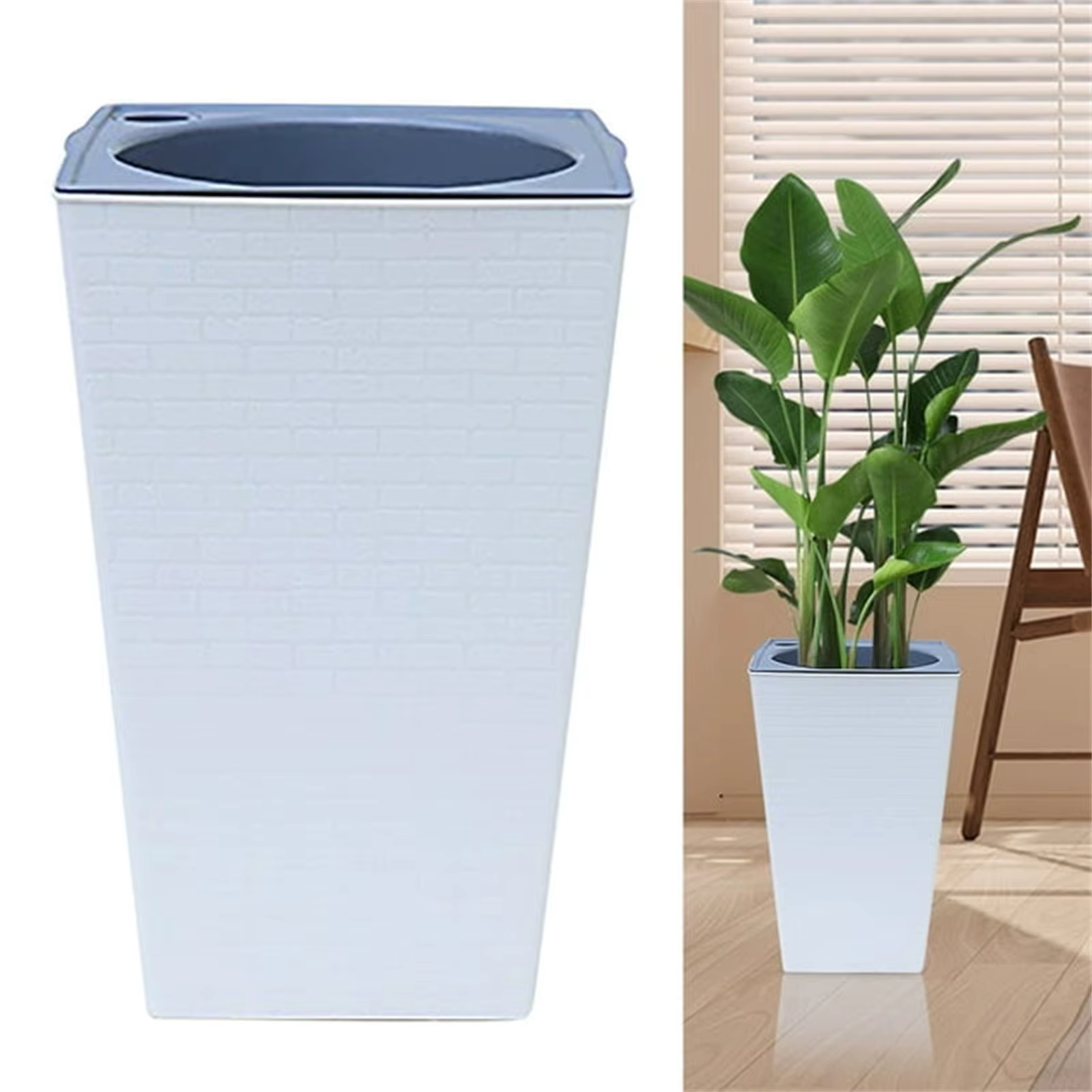 Grand pot de fleurs imitation métal plastique