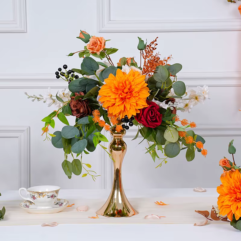 Vase de fleurs vert série de couleurs d'automne
