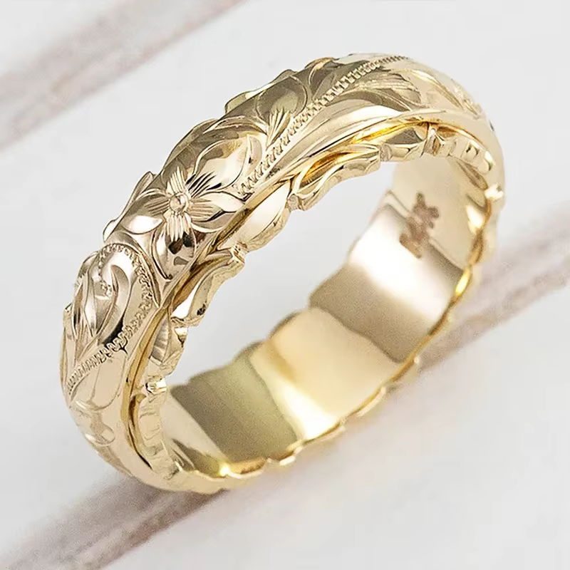Bague suspendue en or 14 carats avec fleur de Rose sculptée pour femmes et hommes, bijoux pour femmes et hommes, anniversaire de mariage, 2021