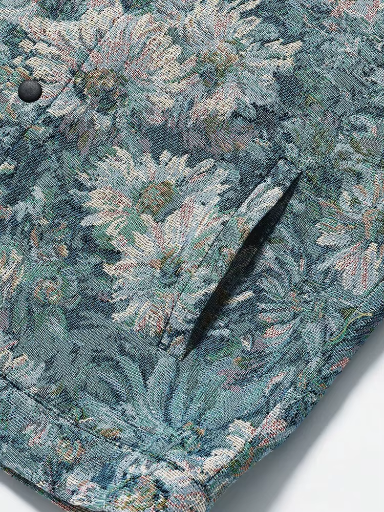 Veste texturée à motifs floraux vintage pour homme, manteau décontracté d'automne à manches longues, coupe ajustée, boutonnée, à revers, style cargo, pour homme, tendance
