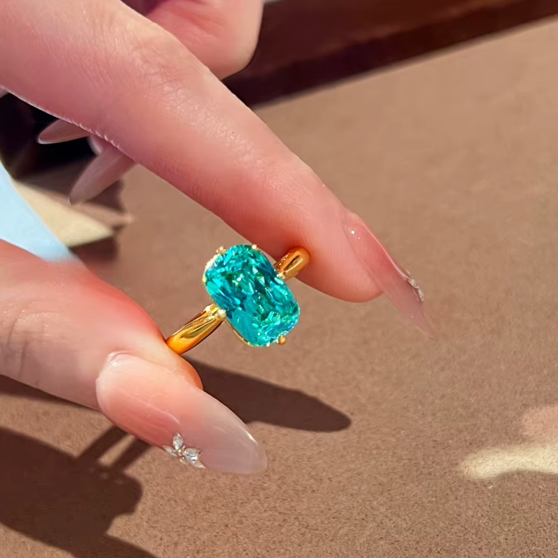 Bague rétro pour femme en diamant Paraiba, taille fleur de glace, ensemble de bijoux de fiançailles en diamant bleu marine
