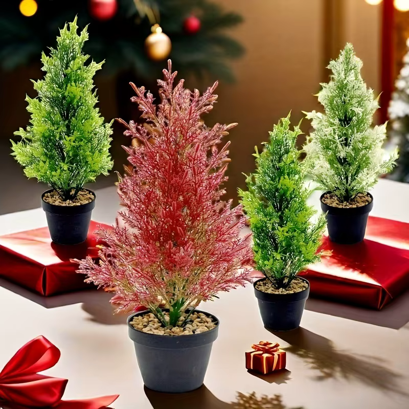4 piniers artificiels vibrants - Plantes vertes riches pour Noël et la décoration intérieure