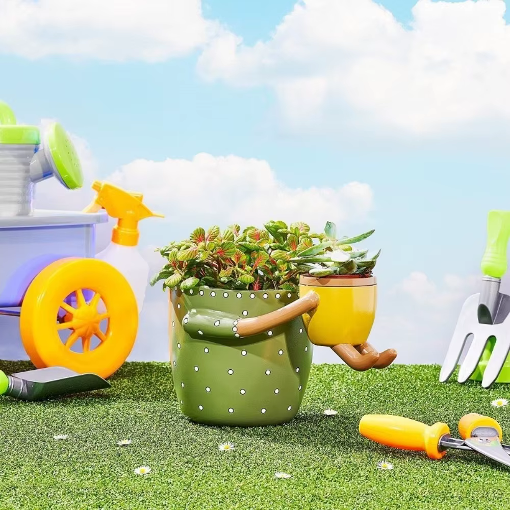 Pot de fleurs en résine parent-enfant avec trous de drainage