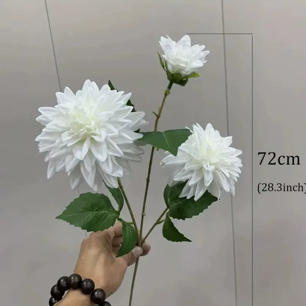 Nouveau 72 cm fleur de Dahlia artificielle 3 têtes longue branche fausse