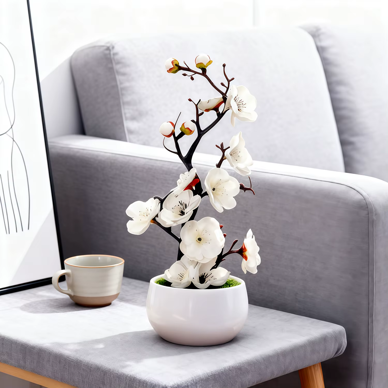 Bonsaï de fleur de prunier artificielle réaliste