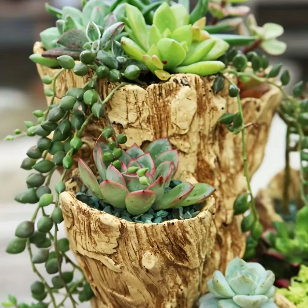 Pot de fleurs en résine de style vintage (avec trous de drainage) - Design à texture irrégulière unique