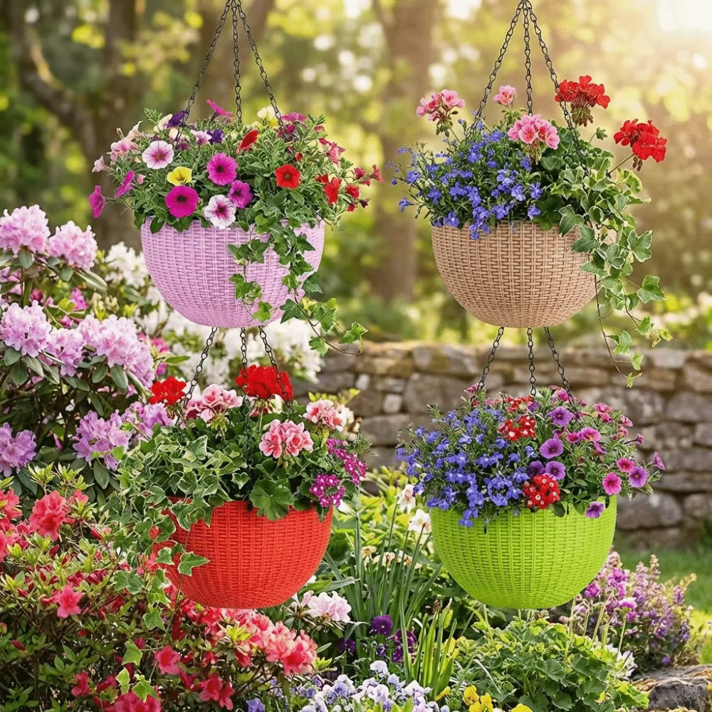 Pot suspendu en plastique imitation rotin