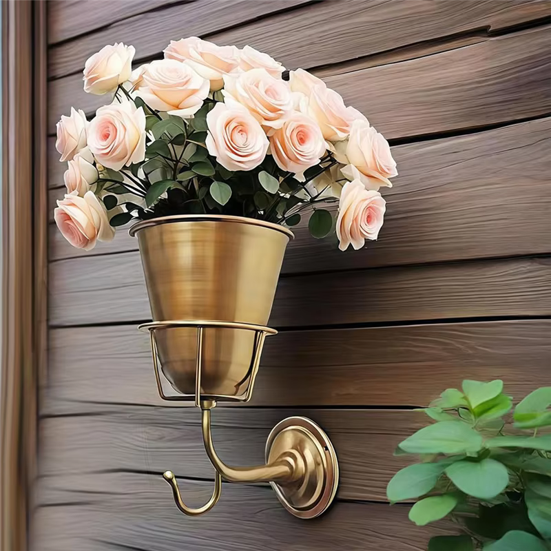 A26F-Vase mural avec jardinière murale en fer avec crochet polyvalent-support pour plantes intérieure/extérieure adapté aux fleurs vivantes ou artificielles