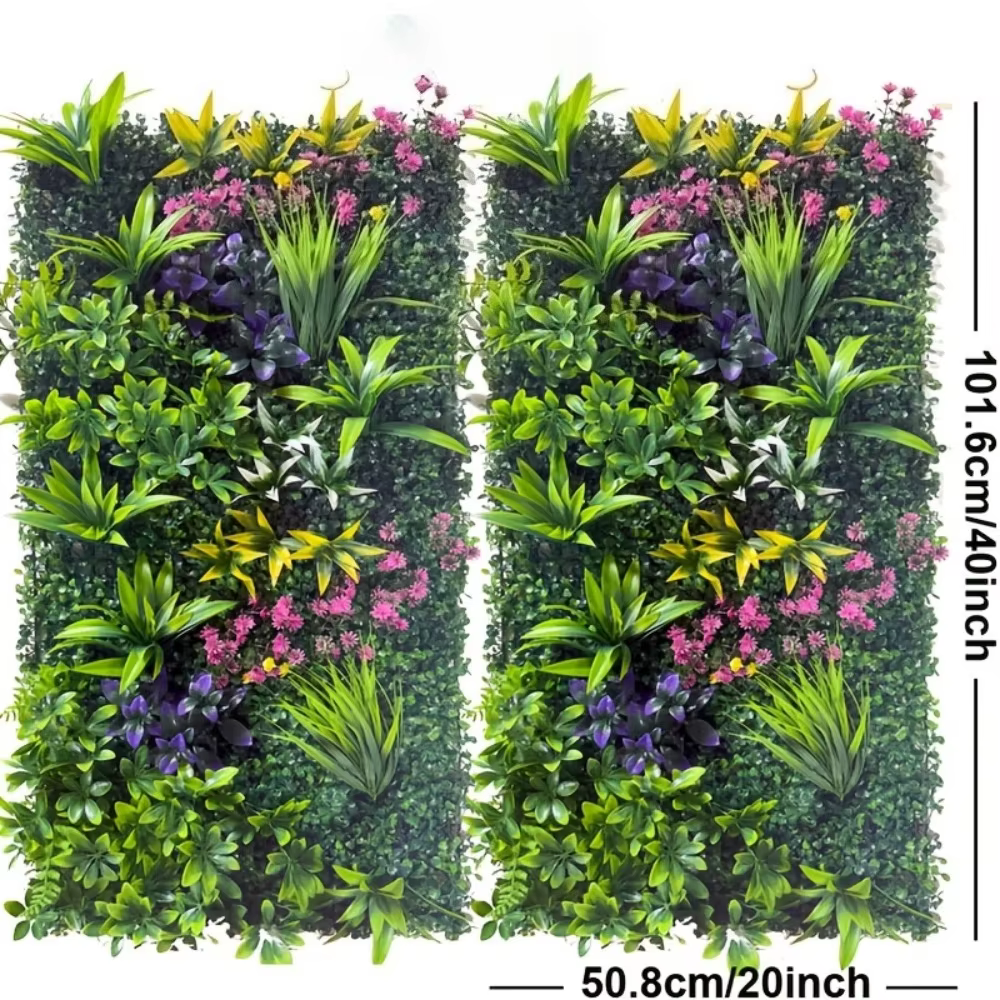 Panneau mural décoratif en plantes vertes artificielles haut de gamme de 50 à 100 cm avec textures de feuilles et de fleurs réalistes pour la décoration extérieure