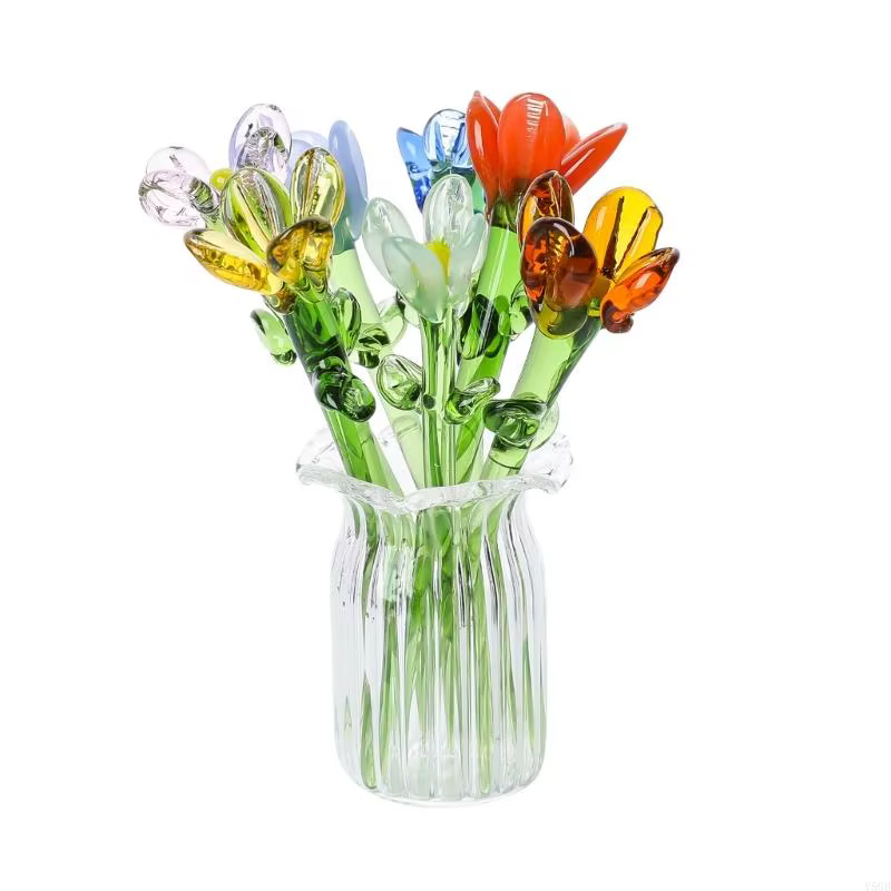 Bouquet fleurs en verre délicat avec Vase