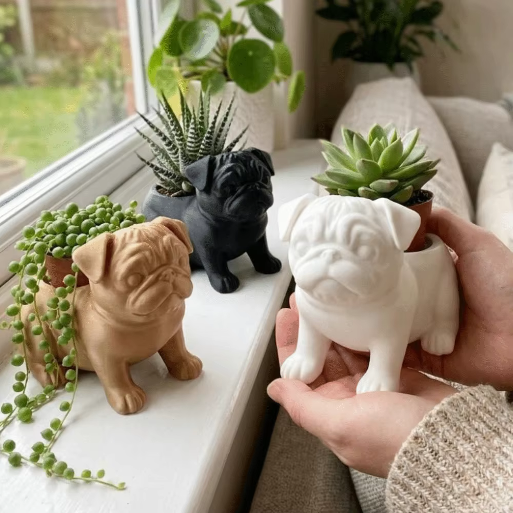 Pot de fleurs en forme de pug imprimé en 3D