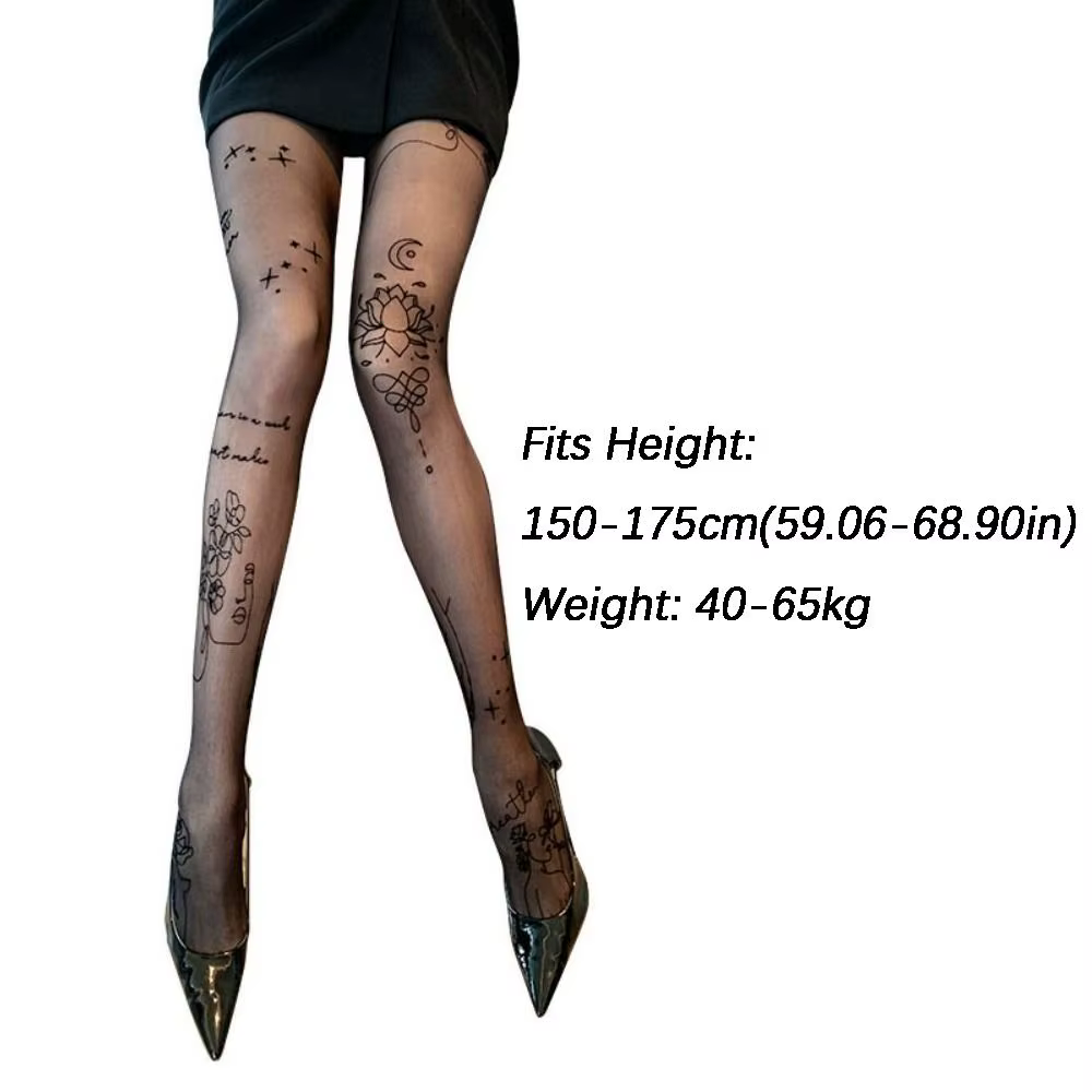 Collants Sexy avec tatouages de lettres de fleurs, collants transparents taille haute pour femmes, Leggings élastiques respirants, usage quotidien
