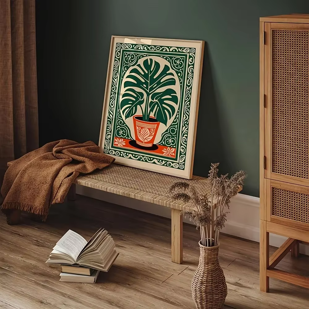 Toile imprimée de plante de Monstera bohème