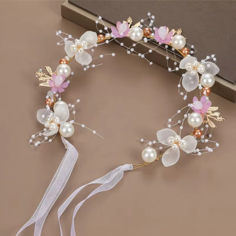 Bandeau élégant pour filles, imitation de perles, coiffure pour bébés filles, couronne de fleurs, guirlande de mariée, cerceau de tête, bandeaux de mariage