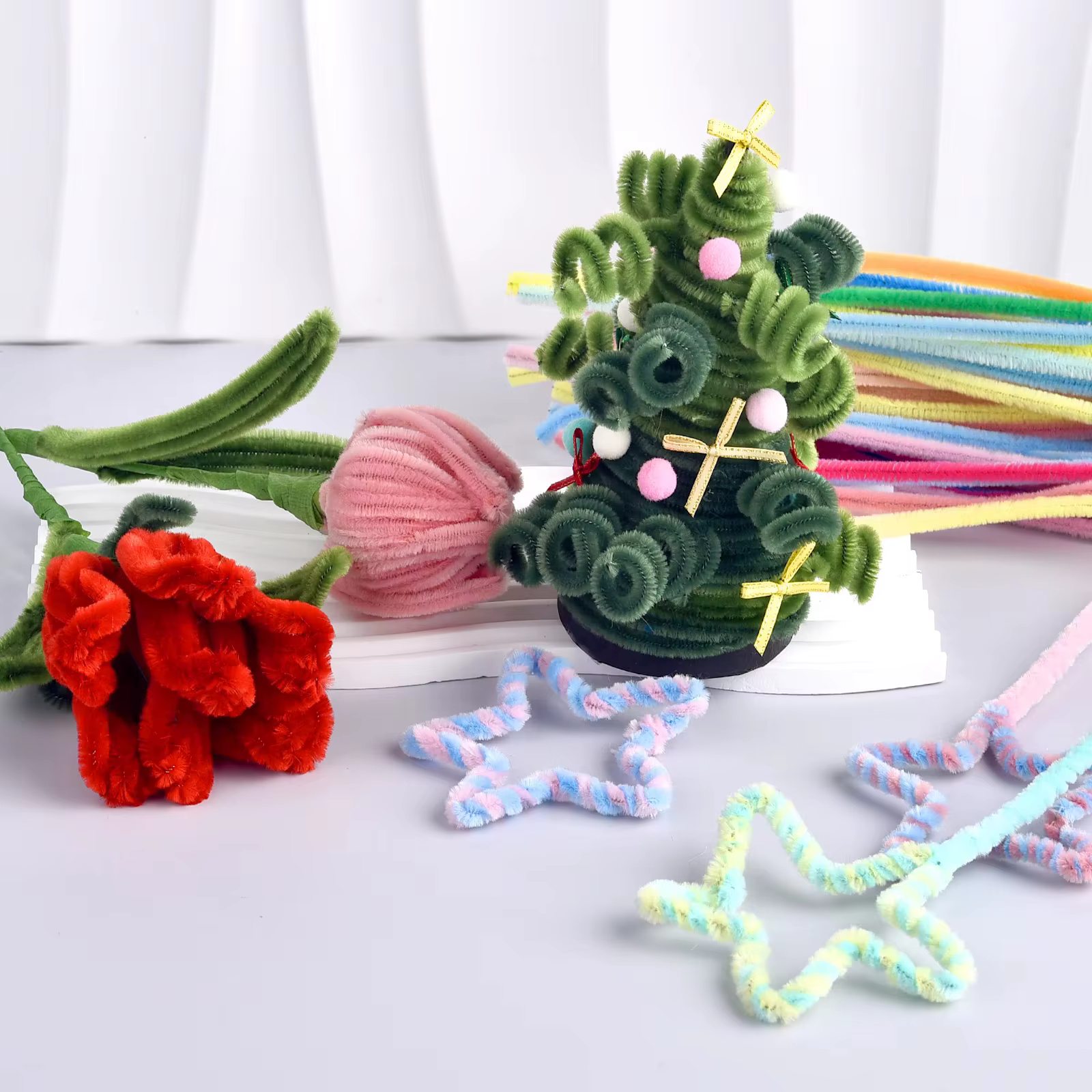 Kit de Matériaux DIY pour Bouquet de Fleurs en Chenille Douce et Moelleuse